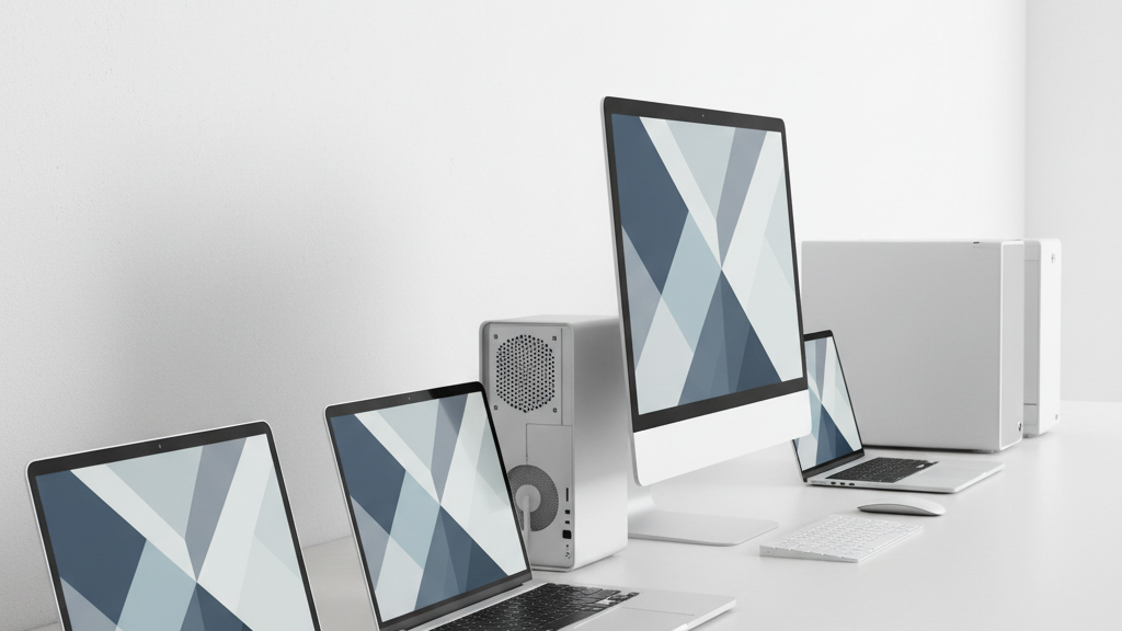 Ordenadores Mac modernos en una mesa de estudio